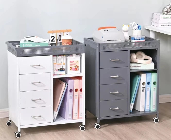Home Office Open Storage Shelves 4 Drawer File Storage Cabinet Mobile Lateral Filing Cabinet Printer Stand Storage Trolley