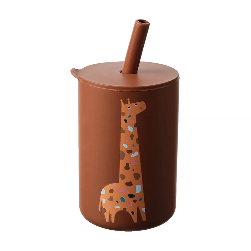 Baby Feeding Straw Cup Baby Cartoon Learning Feeding Cup Food Grade Silicone Toddler Water Bottle Tableware BPA Free Baby Gifts