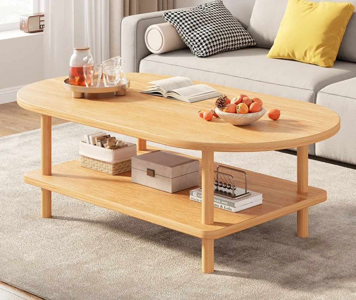 Coffee Table for Living Room Oval Small Space Furniture for Apartment Modern Simple Low Double-Layer Storage Table Easy Clean