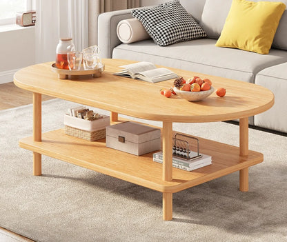 Coffee Table for Living Room Oval Small Space Furniture for Apartment Modern Simple Low Double-Layer Storage Table Easy Clean