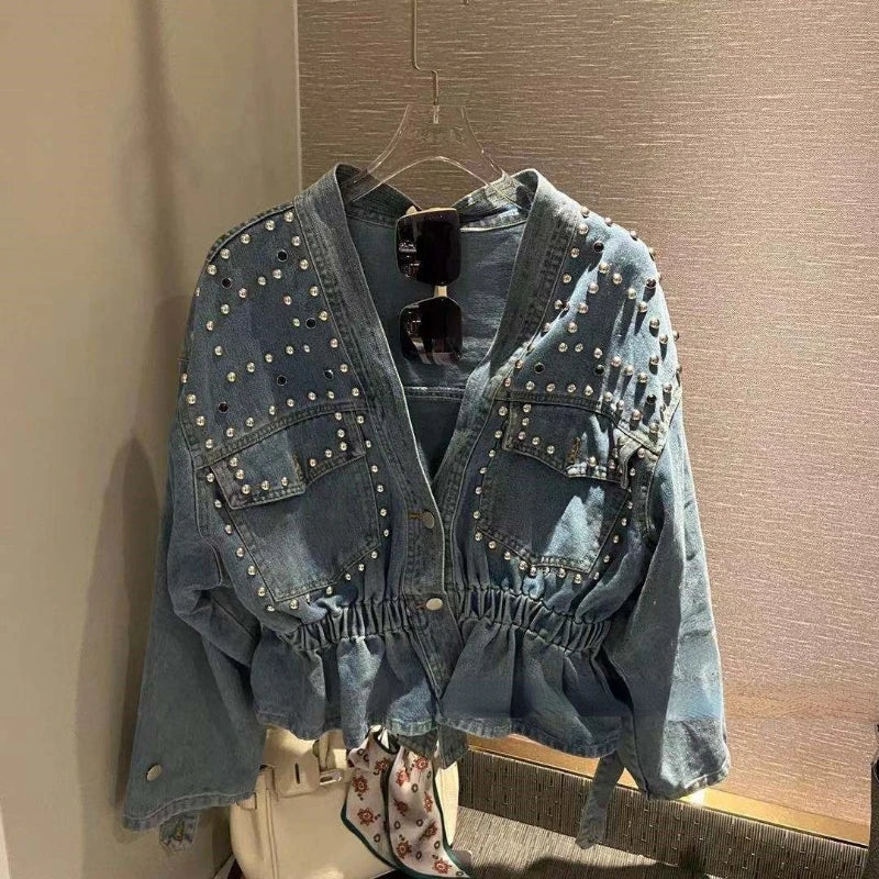 Vintage Loose Casual V Neck Women Denim Coat Simple Spring Autumn 2026 New All Match Women Jean Jackets Korean Style Chic Tops