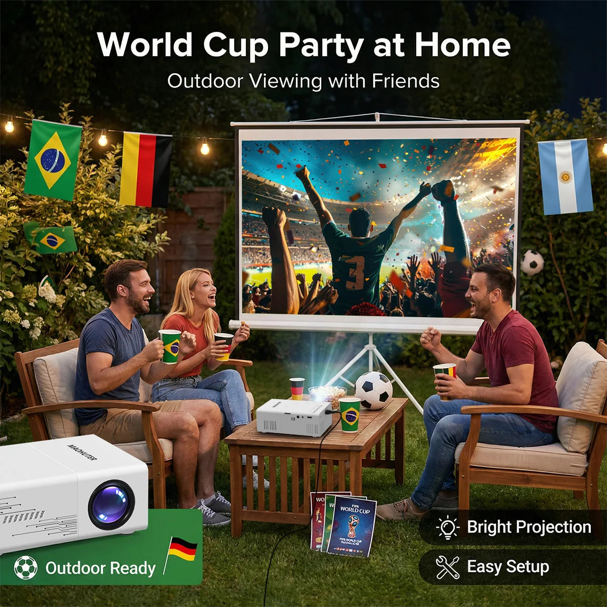 Mini Projector Supports 1080p, USB Power Supply, Outdoor Movies, High Contrast, 30-100 Inch Display, and Supports HDMI Input