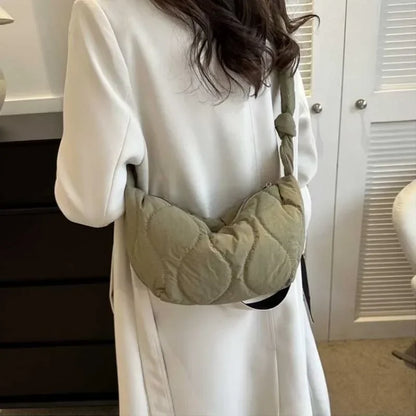 Puffer Shoulder Bag for Women Soft Down Cotton Padded Tote Handbag Purse Quilted Cross Body Bag Solid Color Bubbles Cloud Bag