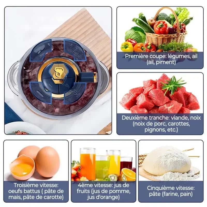 5L EU Electric Food Grinder Multifunctional Vegetable Chopper Blender Large Capacity Meat Mincer for Household Cooking