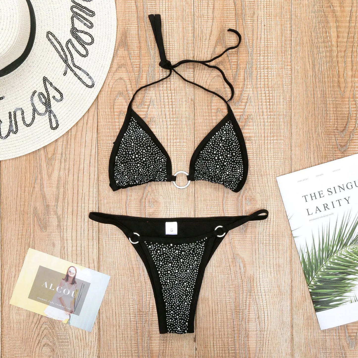 Sexy Halter Shining Rhinestone Bikini Women Swimwear Female Swimsuit Two-pieces Bikini Set Micro Bather Bathing Suit Swim Lady