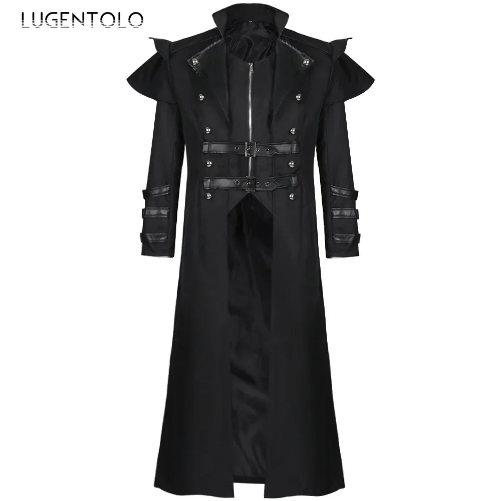 Men Medieval Gothic Trench Long Coats Court Costume Retro Casual Women Button Zipper Loose Party Bloodsucker Clothing