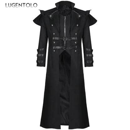 Men Medieval Gothic Trench Long Coats Court Costume Retro Casual Women Button Zipper Loose Party Bloodsucker Clothing