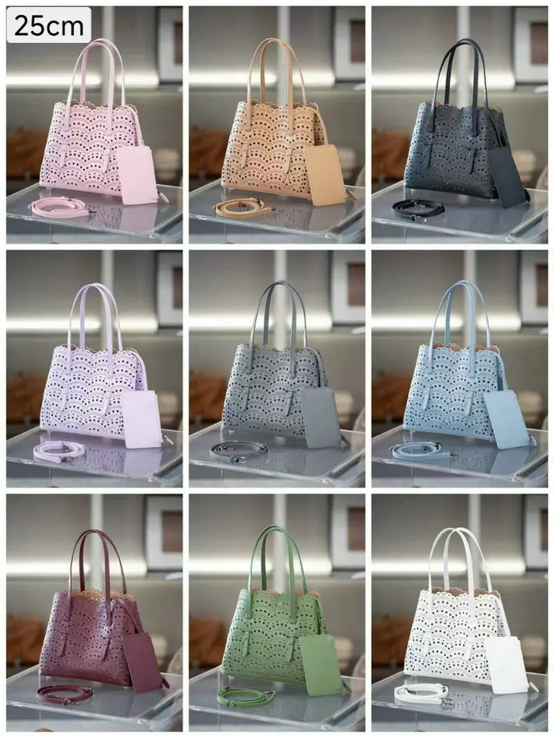 Brand Designer Luxury High Quality Mini Cowhide Shoulder Handbags 2025 Hollow Fashion Large Capacity Genuine Leather Bucket Bag