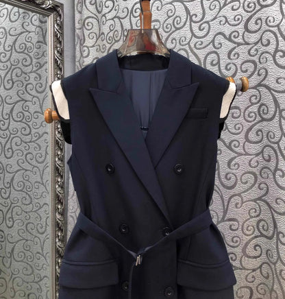 Top Quality New Blazer Dress 2025 Autumn Winter Women Notched Collar Vintage Floral Print Patchwork Belt Deco Dark Blue Dress