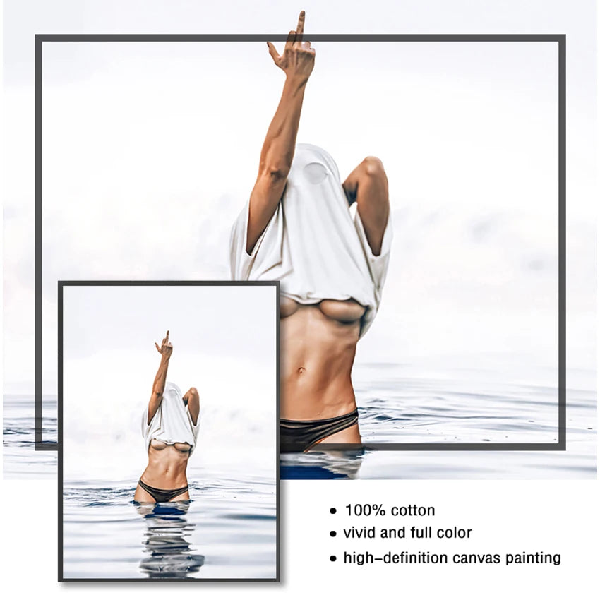 Wall Art Woman Pictures Living Room Decor Fashion Black White Poster Sexy Middle Finger Feminist Canvas Painting