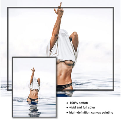 Wall Art Woman Pictures Living Room Decor Fashion Black White Poster Sexy Middle Finger Feminist Canvas Painting