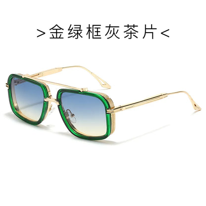 Large Square Sunglasses Men Steampunk Style Metal Pilot Sun Glasses Luxury Designer Brand Eyewear Fashion Shades Double Beam
