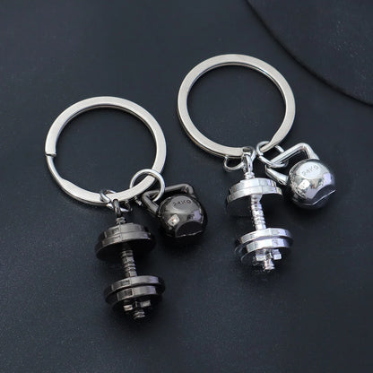Fashion Mini 3D Metal Dumbbells Keychain Solid Color Kettlebell Sports Keyring Unisex Backpack Pendant Car Key Holder Accessorie