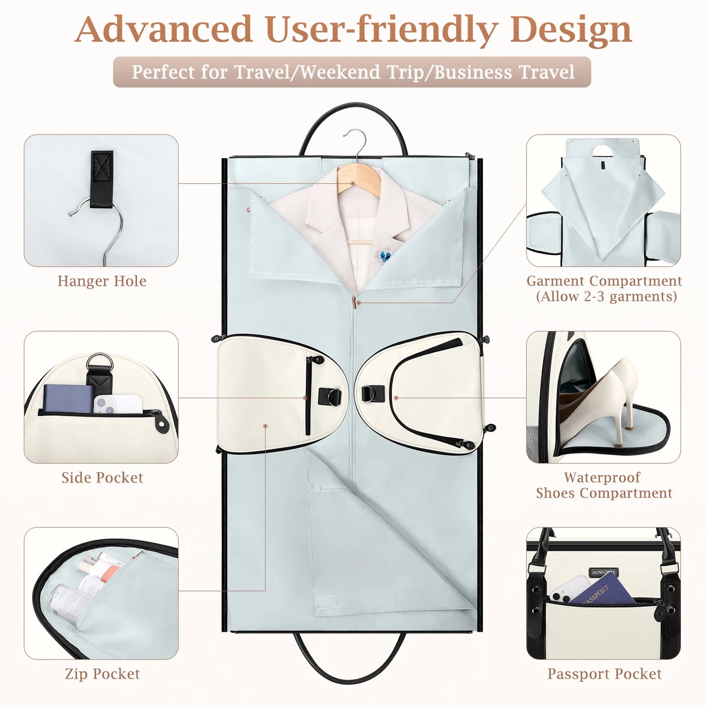 Travel Garment Bag, Convertible Garment Duffel Bags Combo with Shoe Compartment Toiletry Bag, Carry-On Weekend Overnight Bag for