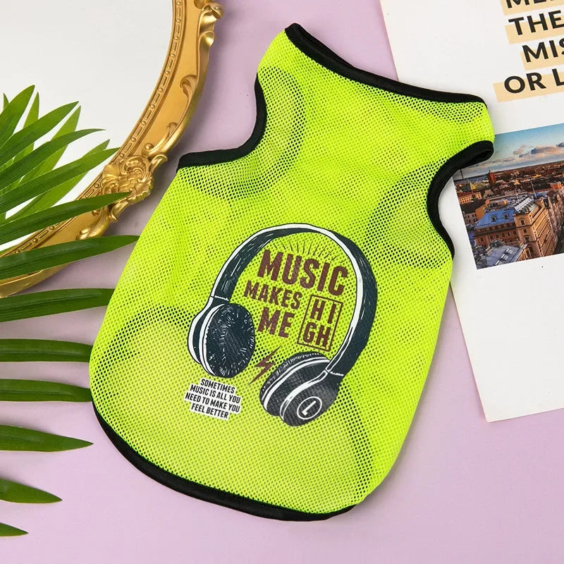 Fashion Summer Mesh Dog Cat Clothes Breathable Thin Puppy Kitten Vest Cute Cartoon Print Pet Clothing for Small Medium Dogs