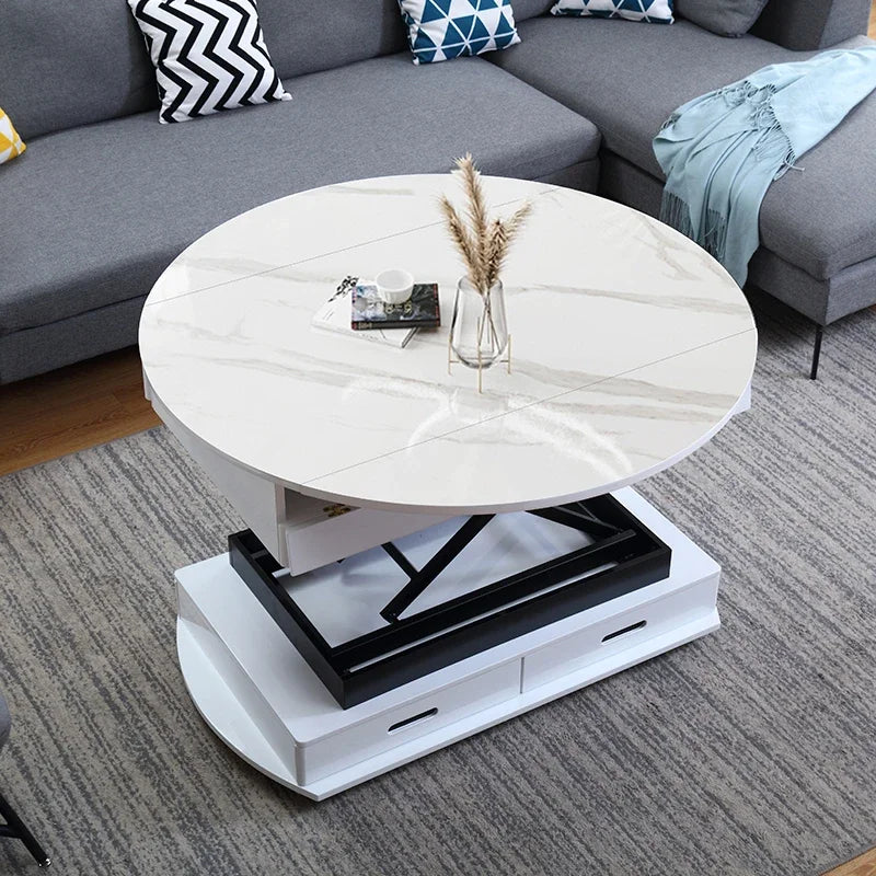 Creative Multi-Functional Coffee Table Dual-Use Electric Lifting Small Apartment Collapsible Square round Table Glass Tea Table