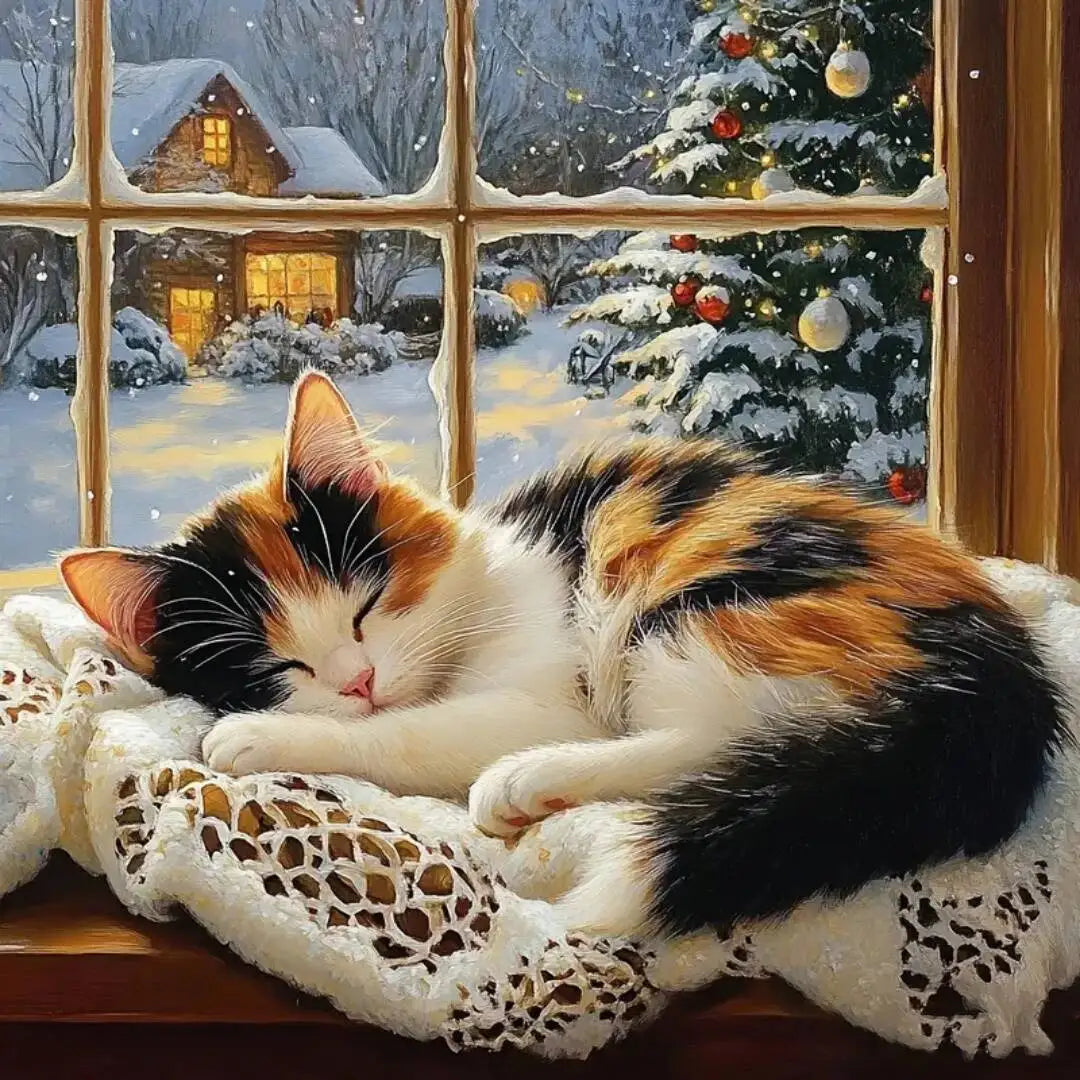 Cross Stich Kits Sleeping Cat 11CT Embroidery Sets Patterns Needlework DMC Threads Picture Printed Canvas Christmas Gift