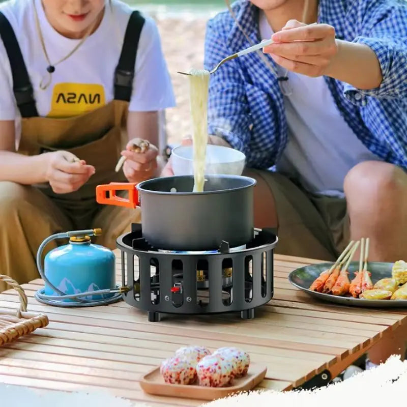 High-Power 7-Core 21000W Portable Camping Stove Windproof Outdoor Gas Burner with Electronic Ignition for Strong Fire Cooking