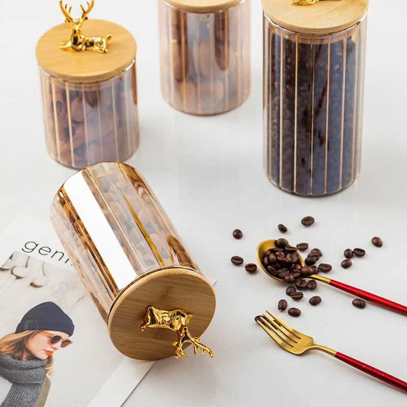 Glass Kitchen Storage Jars With Bamboo Sealing Lids Food Container For Coffee Beans Tea Candy Organizer Bottles