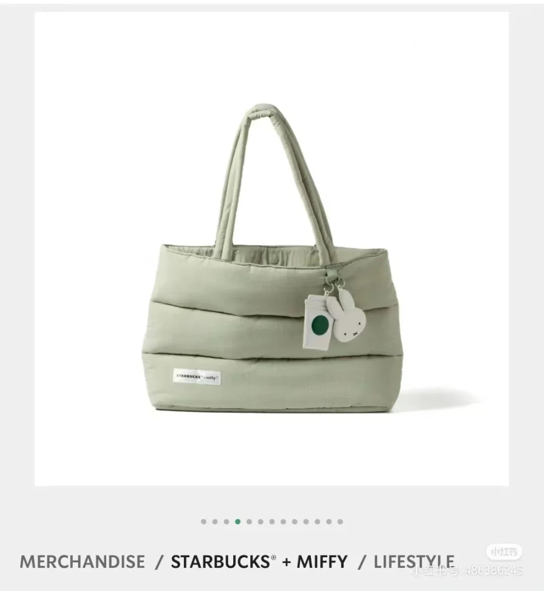 Kawaii Miffy Down Tote Bag Preppy High Capacity One Shoulder Laptop Cute School Bag Christmas Gift Toys