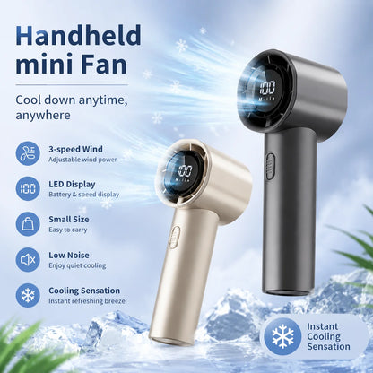 Portable Mini Handheld Fan with LED Display Semiconductor Refrigeration 100 Speeds USB Rechargeable Battery Outdoor Fan