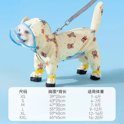 Puppy Waterproof Clothes Full Print Bear Pet Raincoat Four Legs All Inclusive Towing Poncho Teddy Outdoor Clothes