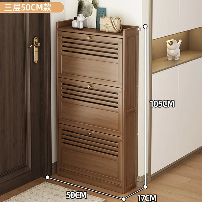 Wooden Shoe Racks Storage Organizer Entrance Shoes Closet Cabinet Space Saving Ultra-thin Shoe Rack Vertical Closed Shoe Cabinet