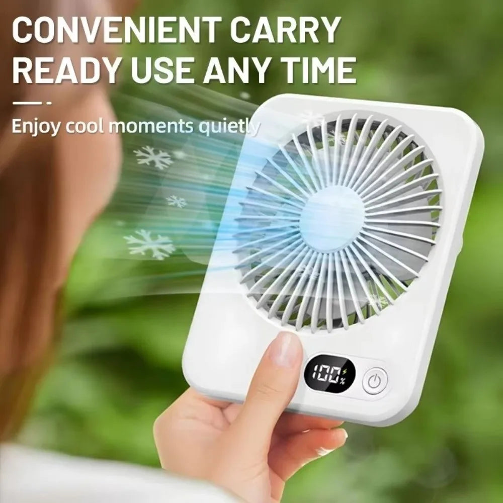 Portable Mute Desktop Fan With Power Display USB Rechargeable Mini Handheld Fan 5 Speeds Adjustable Cooling Fan Home