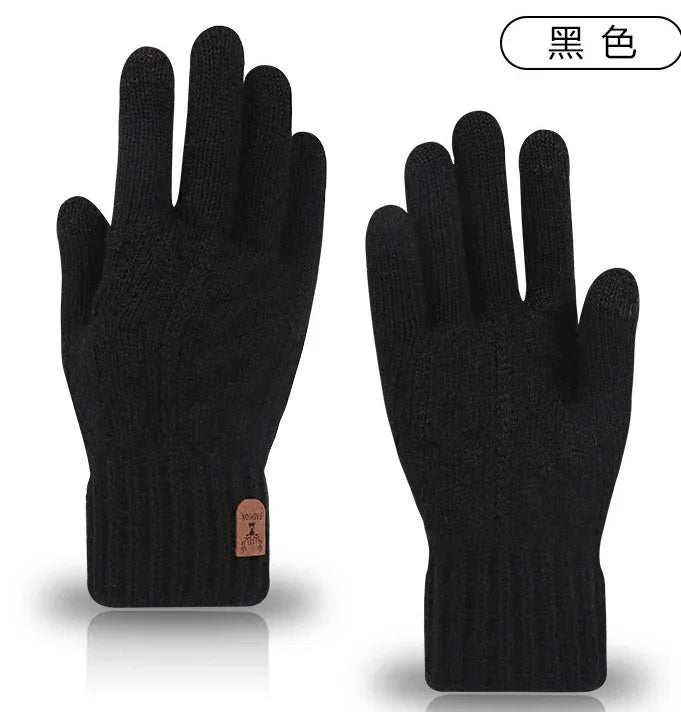New Winter Imitation Camel Fleece Warm Gloves for Men's Outdoor Touch Screen High Elastic British Business Knitted Woolen Gloves