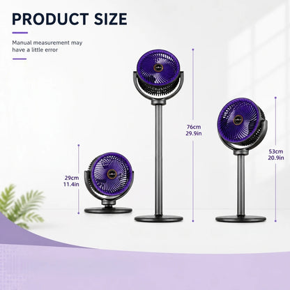 3-in-1 Modern Air Circulator Fan 5 Speeds 4 Heights Quiet Portable Pedestal Stand Fan USB-C for Home Bedroom Office RV Camping