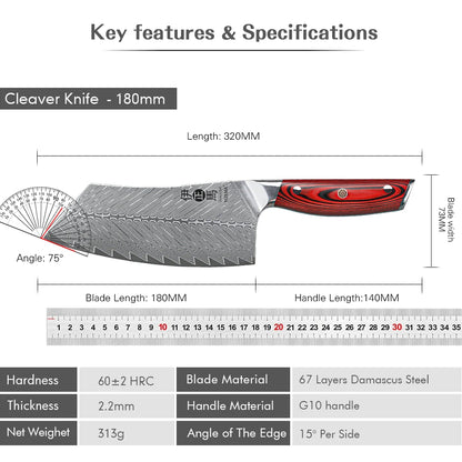 YIZEMA 7" Cleaver Knife Japanese Damascus Steel Sharp Meat Slicer Vegetable Chopper Kitchen High Quality Professional Chef Knife
