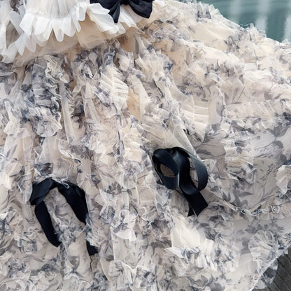 Luxury Pet Dog Clothes Pure Handmade Black Grey Lace Flower Bow Princess Dresses For Small Medium Dog All Reason Puppy Clothing