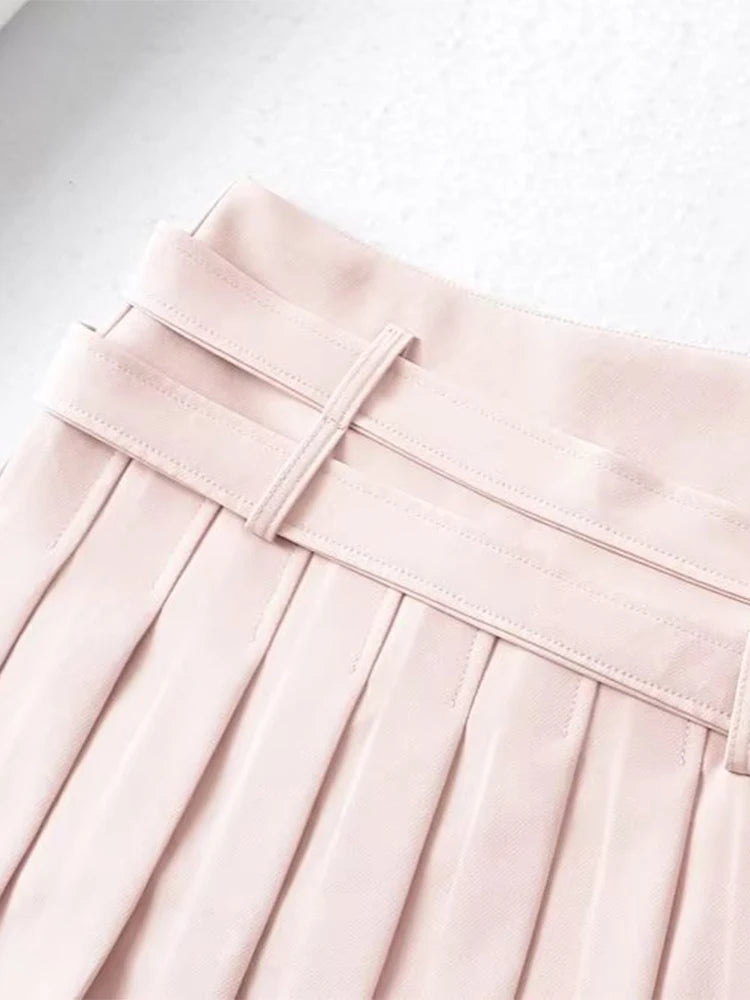 Women Summer New Fashion Hot Sweet Slim Pleated Super Short Skirt Cute Chic Heart Belt Mini Skort Streetwear Shorts Skirts
