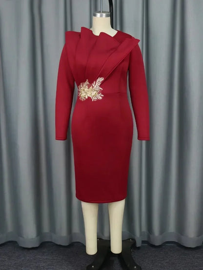 2025 Elegant Church Dresses for Women Party Bodycon Long Sleeves with Lace Appliques Sheath Classy Occasion Africa Wedding Guest