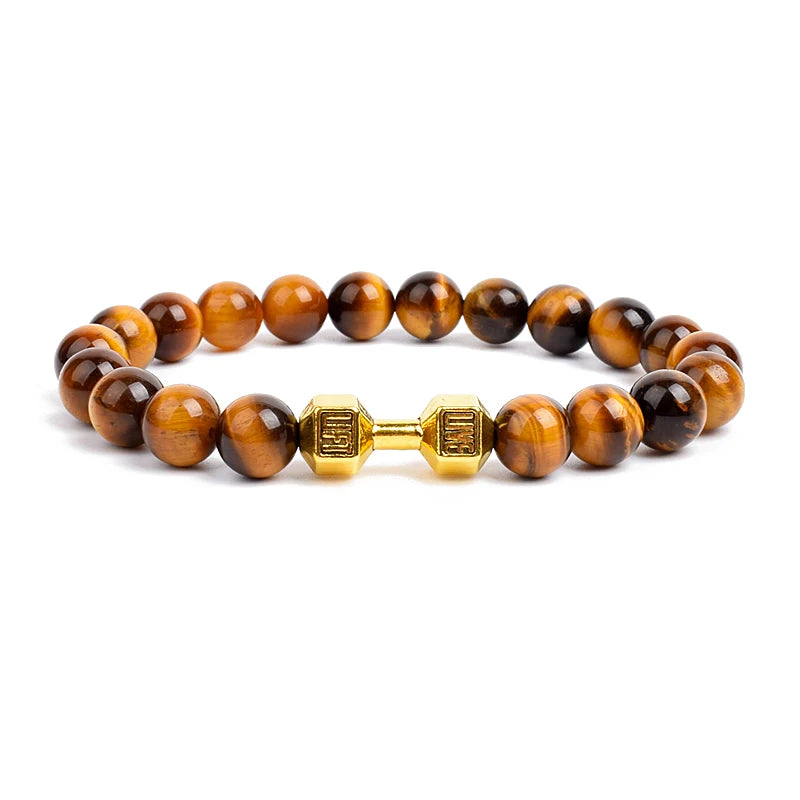 Dumbbells For Men Beads Bracelet Natural Black Volcanic Lava Stone Energy Barbell Fashion Bracelets Bangles Handmade Jewelry