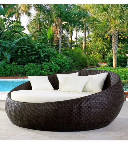 Modern Outdoor Furniture Large Size Curtain Chaise Lounger Antique Canopy Beach Sun Rattan Garden Bed Sun Bed Lounger Round Bed