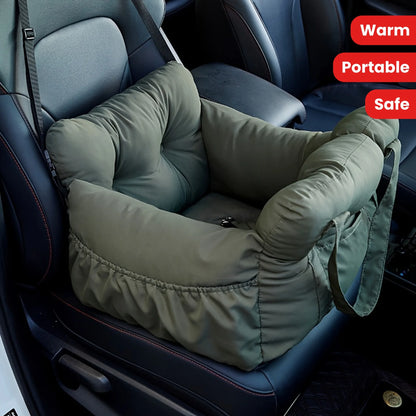 Dog Car Bed/Seat with Safety Belt - Non-Slip Pet Car Bed for Small Dogs, Washable Travel Carrier with Secure Straps for Safe Car