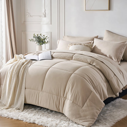 7 Piece Bed In A Bag Comforter Set Queen, Stylish solid geometry   Comforter And Sheet,Pillowcase Set, ideal gift