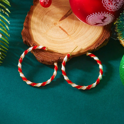 Christmas Red Green White Sequins Stripe Twisted Round Drop Earrings Circle Hoop Earring For Women Men Festive Holiday Jewelry