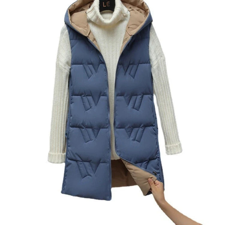 Autumn Winter Two-Sided Hooded Light Casual Down Cotton Vest Coat 2025 New Women Long Vest Jacket Korean Loose Waistcoat Jacket
