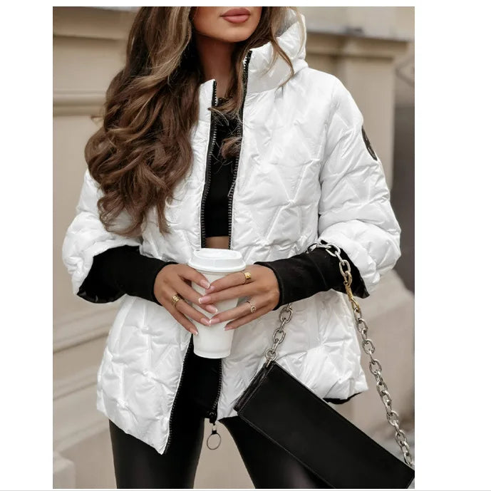 Winter Warm High Collar Long Sleeve Patchwork Cotton Jacket Hooded Coat Abrigos De Mujer Manteaux Hiver Femme Chaqueta Acolchada