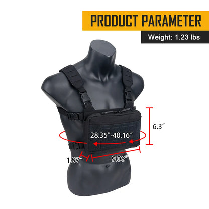 IDOGEAR Tactical Chest Rig MOLLE 500D Nylon Sandwich Side Buckle Front Baffle Elastic Waist Adjustment 3319