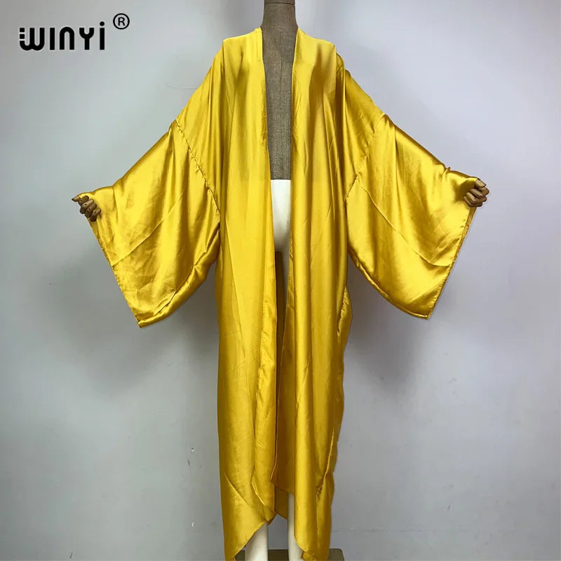 WINYI kimono boho monocolour kaftans beach wear Elegant купальник Holiday beach outfits for women cover ups comfortable dress