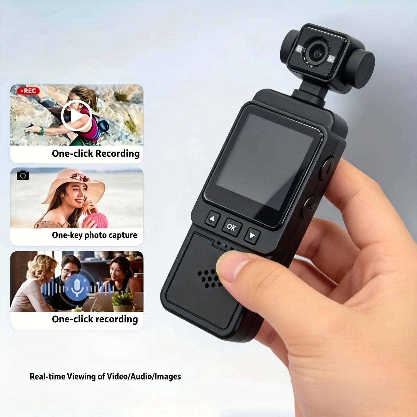 2K WiFi Gimbal Action Camera, 360° Rotatable Lens, Clip-On Wearable Body Cam with Night Vision for Sports Vlogging Cycling