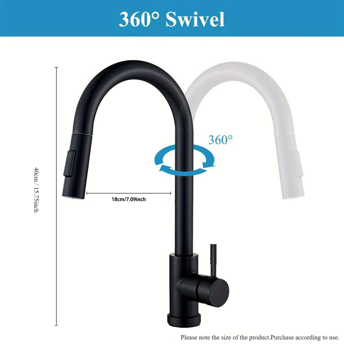 Brushed Black Rotating Kitchen Sink Faucet, Single Hole, Single Handle, Pull-Out Sprayer/Mixer Faucet