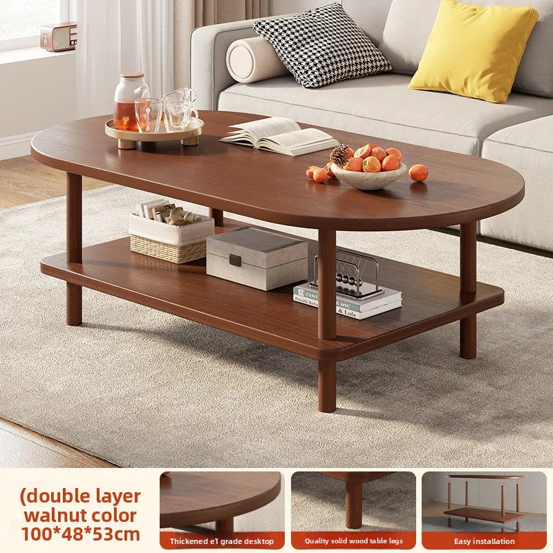 Coffee Table for Living Room Oval Small Space Furniture for Apartment Modern Simple Low Double-Layer Storage Table Easy Clean