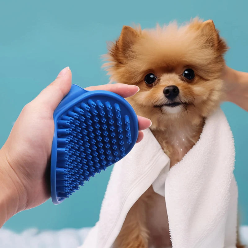 Cat Grooming Comb Dog Bath Brush Pet Grooming Shedding Soothing Massage Rubber Bristles Comb with Adjustable Ring Handle