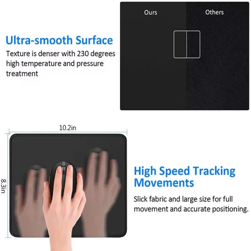 Solid black small mouse pad, desktop pad, computer accessory, rubber anti-slip office pad, suitable for office work and gaming,