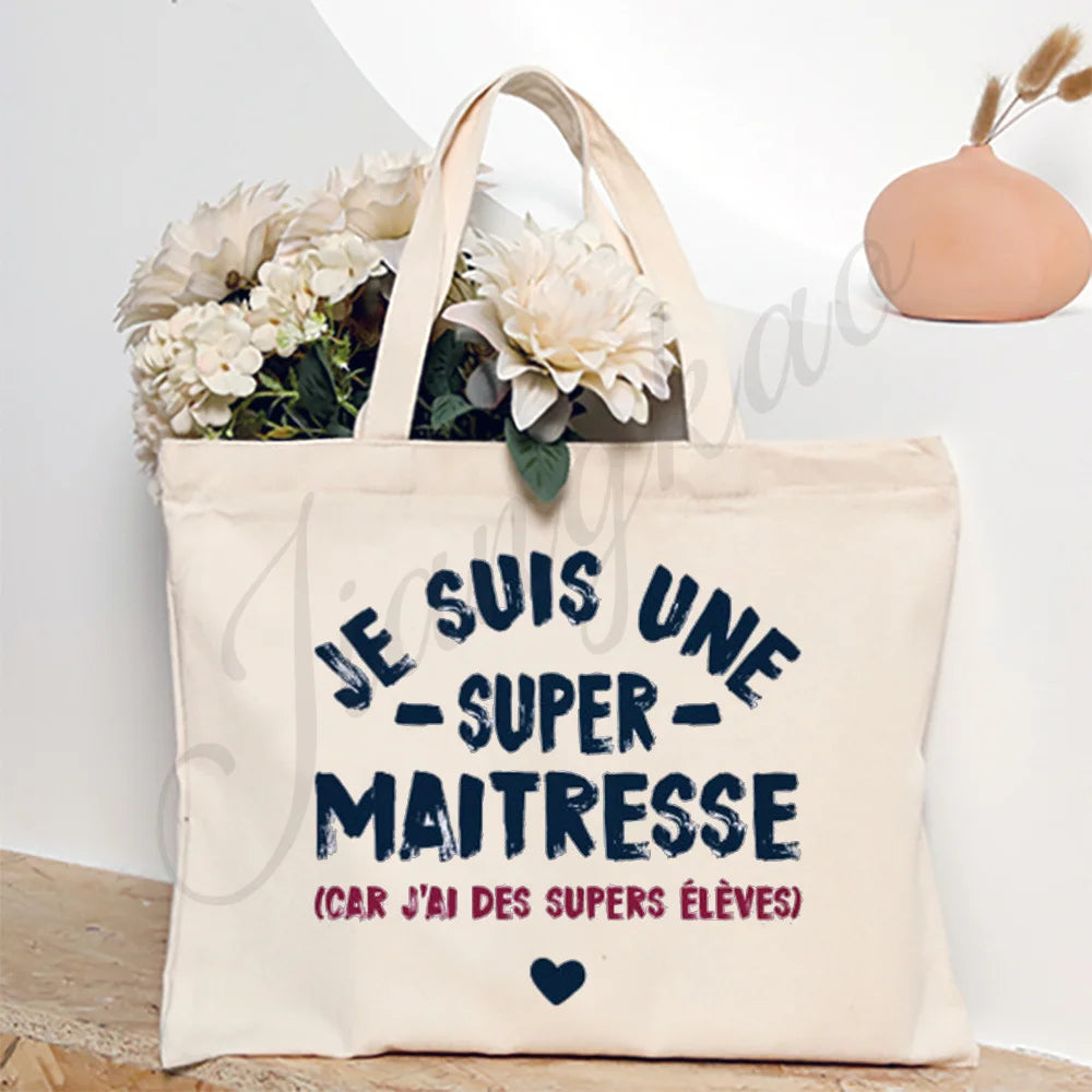 Thank You Teacher French Print Women Shoulder Bag CanvasShopping Bags Female Handbags Reusable Tote Bag Best Gifts for Maitresse