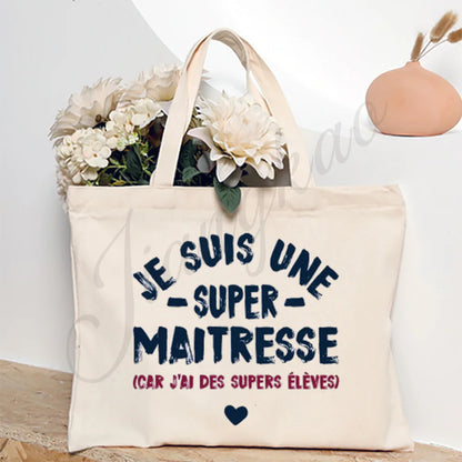 Thank You Teacher French Print Women Shoulder Bag CanvasShopping Bags Female Handbags Reusable Tote Bag Best Gifts for Maitresse